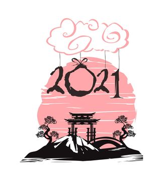 2021 New Year Greeting Card on Chinese Background