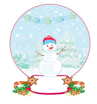 Happy snowman in a crystal ball