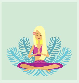 Yoga girl in lotus position - abstract card