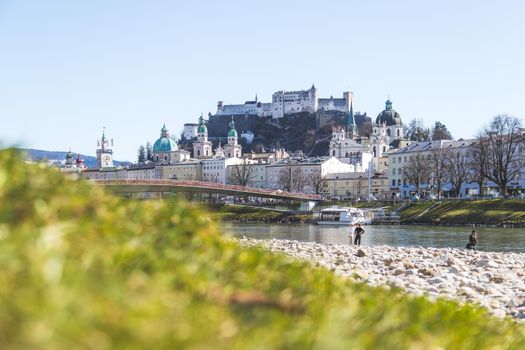 Idyllic panoramic city landscape of Salzburg in spring