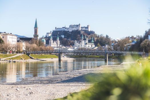 Idyllic panoramic city landscape of Salzburg in spring