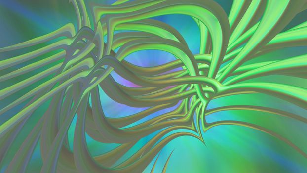 Abstract green neon background with three-dimensional lines. 3d image, 3d rendering