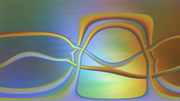 Abstract green neon glowing background with shapes. 3d image, 3d rendering