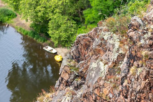 Scenic view from Rheingrafenstein at landscape with rock and defocused river nahe in background