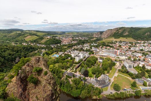 Scenic view from Rheingrafenstein at landscape with river nahe and Bad Muenster am Stein