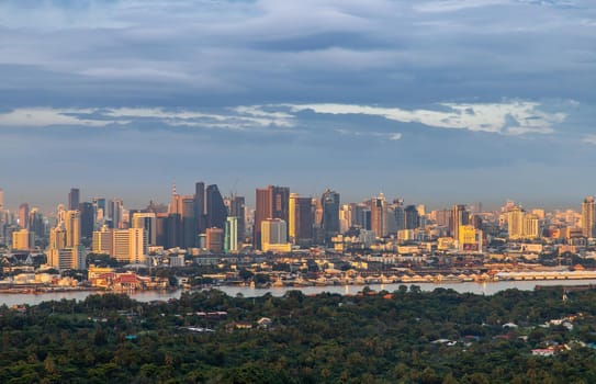 Bangkok, Thailand - Oct 20, 2020 : City view of Bangkok before the sunset creates energetic feeling to get ready for the day waiting ahead. Copy space, Selective focus.