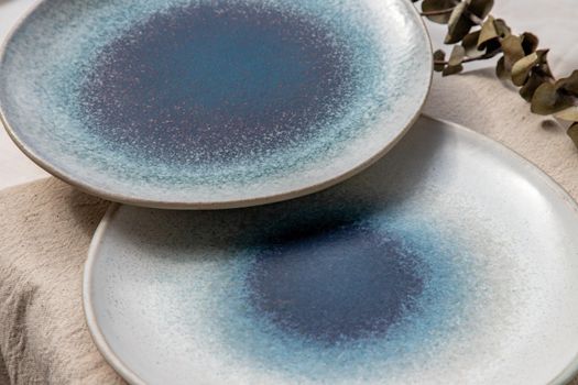 Detailed of Ceramic Plate on Calico. Ceramic tableware, Beautiful arrangement.