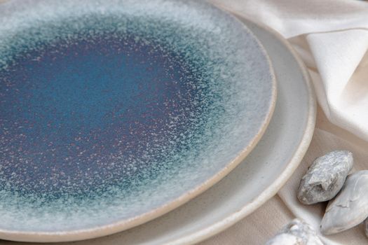 Detailed of Ceramic Plates on Calico. Ceramic tableware, Beautiful arrangement.