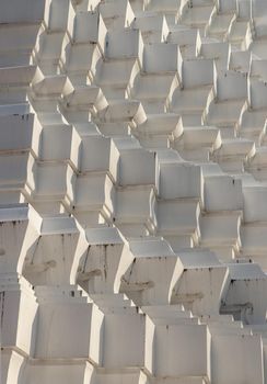 Sunlight passing through the exterior of the ancient stupa. Abstract geometric pattern with lines of stupa, copy space.