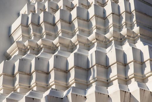 Sunlight passing through the exterior of the ancient stupa. Abstract geometric pattern with lines of stupa, copy space.