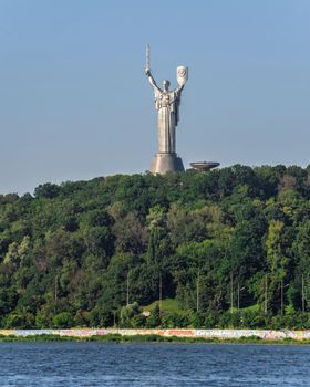 Kyiv, Ukraine 07.11.2020.  Motherland monument Memorial on the Pechersk Hills in Kyiv, Ukraine, on a sunny summer morning