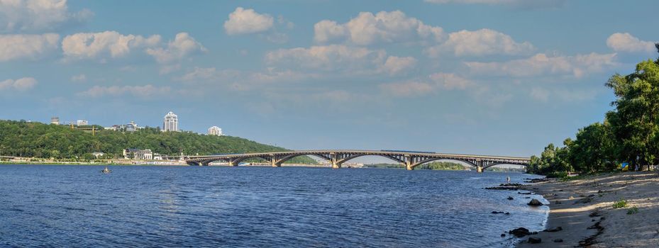 Kyiv, Ukraine 07.11.2020. View of the left bank and the Dnieper river in Kyiv, Ukraine, on a sunny summer morning