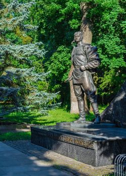 Kyiv, Ukraine 07.11.2020.  Monument to Ivan Kozhedub in the Park of Eternal Glory in Kyiv, Ukraine, on a sunny summer morning