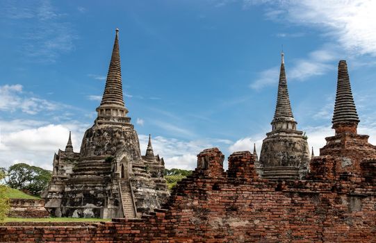 World Heritage Site at Wat Phra Si Sanphet. Ancient city and historical place at Ayutthaya, Thailand, The Ruin of temple. Selective focus.