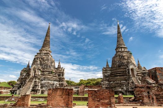 World Heritage Site at Wat Phra Si Sanphet. Ancient city and historical place at Ayutthaya, Thailand, The Ruin of temple. Selective focus.