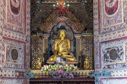 Lampang, Thailand - Sep 04, 2019 : The buddha image within Sri Chum Temple Is an old Burmese style architecture. Selective focus.
