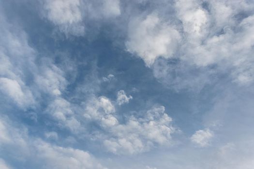 Fluffy white clouds formation in a beautiful blue sky. Ideal for texture or background.