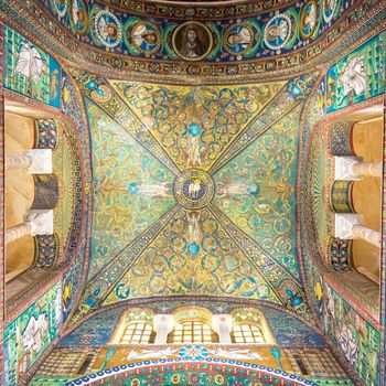 RAVENNA, ITALY - CIRCA AUGUST 2020: historic byzantine mosaic in Saint Vitale Basilica