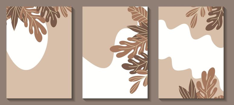 Floral web banner with drawn color exotic leaves. Nature concept design. Modern floral collection of contemporary posters. Vector illustration for social media, print, postcards.