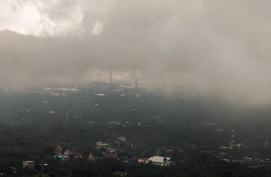 Bangkok, thailand - Oct 16, 2020 : PM 2.5 or Heavy smog was covered the Bangkok building the morning.There are air pollution under heavy cloud. Focus and blur.