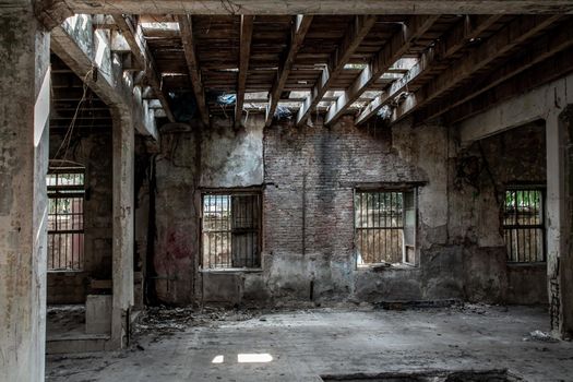 Bangkok, Thailand - Feb 2, 2020 : Abandoned buildings : Within the old customs house Or Old bang rak fire station. One of more than 120 years old architecture. Old buildings.