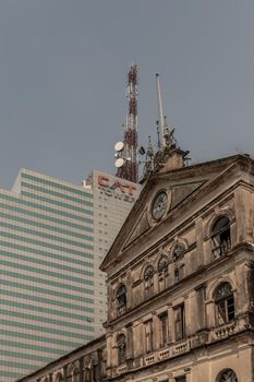 Bangkok, Thailand - Feb 2, 2020 : The old customs house Or Old bang rak fire station. One of more than 120 years old architecture, another tourist attraction in Thailand That people like to take pictures. Old buildings.