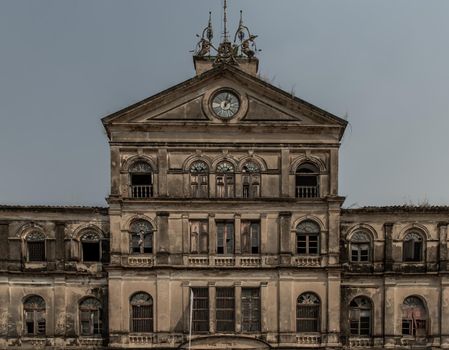 Bangkok, Thailand - Feb 2, 2020 : The old customs house Or Old bang rak fire station. One of more than 120 years old architecture, another tourist attraction in Thailand That people like to take pictures. Old buildings.