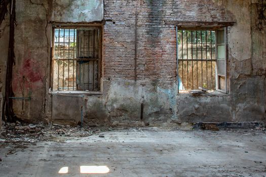 Bangkok, Thailand - Feb 2, 2020 : Abandoned buildings : Within the old customs house Or Old bang rak fire station. One of more than 120 years old architecture. Old buildings, Selective focus.