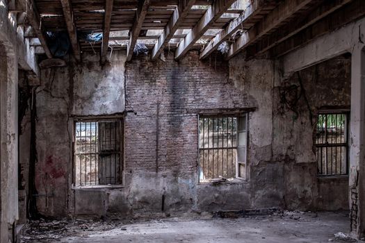 Bangkok, Thailand - Feb 2, 2020 : Abandoned buildings : Within the old customs house Or Old bang rak fire station. One of more than 120 years old architecture. Old buildings. No focus, specifically.
