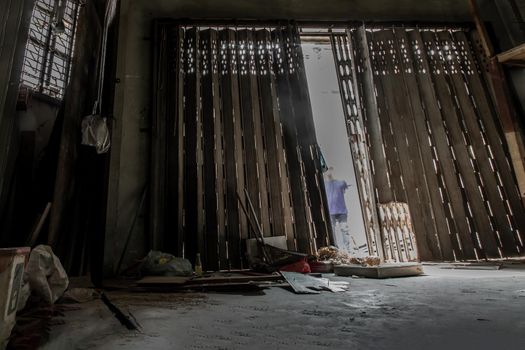 Bangkok, Thailand - Jan 19, 2020 : Within Abandoned house was left to deteriorate over time, Chinese Architecture style, Abandoned house, Destroyed house, Ruined house.