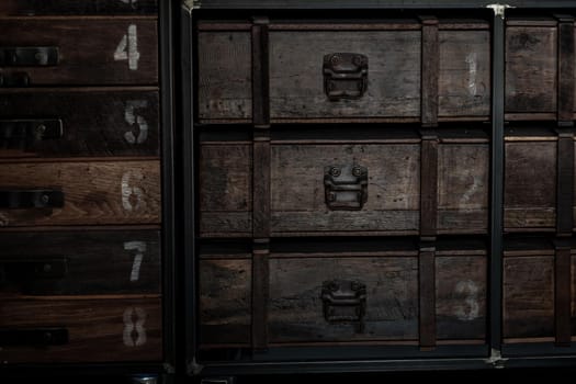 Bangkok, Thailand - 15 Dec 2019 : An old vintage style wooden cabinet, Wooden retro style.