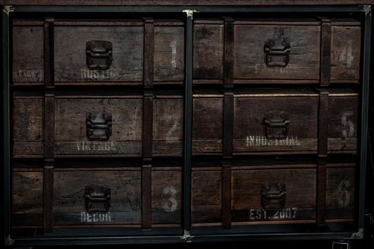 Bangkok, Thailand - 15 Dec 2019 : An old vintage style wooden cabinet, Wooden retro style.