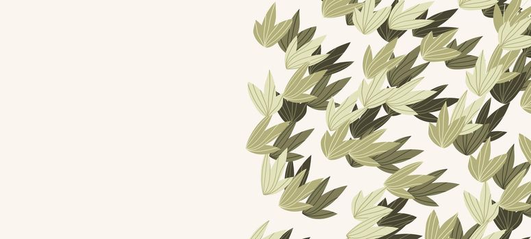 Floral web banner with drawn color exotic leaves. Nature concept design. Modern floral compositions with summer branches. Vector illustration on the theme of ecology, natura, environment.