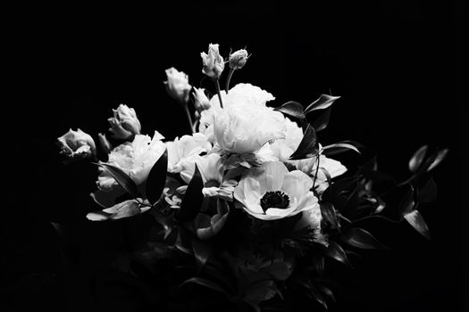 Flower bouquet as beautiful floral arrangement, creative flowers and floristic design, classic black and white monochrome style