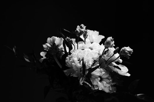 Flower bouquet as beautiful floral arrangement, creative flowers and floristic design, classic black and white monochrome style
