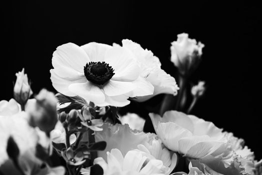 Flower bouquet as beautiful floral arrangement, creative flowers and floristic design, classic black and white monochrome style