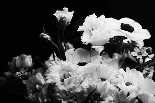 Flower bouquet as beautiful floral arrangement, creative flowers and floristic design, classic black and white monochrome style