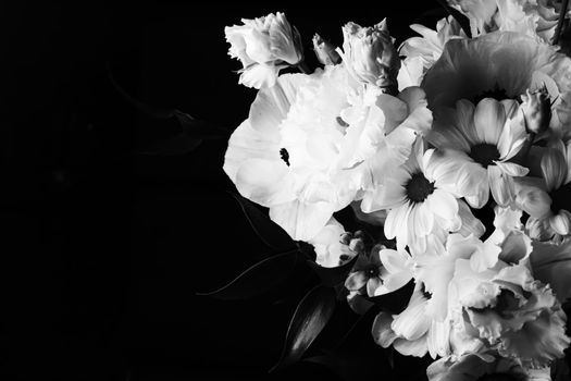 Flower bouquet as beautiful floral arrangement, creative flowers and floristic design, classic black and white monochrome style