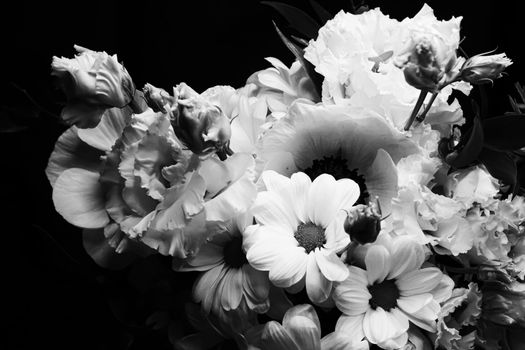 Flower bouquet as beautiful floral arrangement, creative flowers and floristic design, classic black and white monochrome style