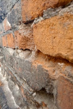 Vertical photo. Red brick building wall texture