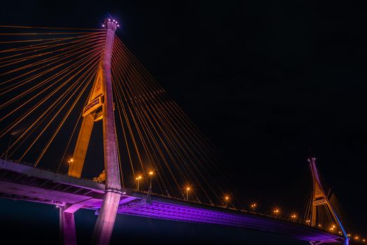 Samutprakan, thailand -  jun, 2019 : Part of suspension bridge, pattern of wire rope at suspension Bhumibol bridge.