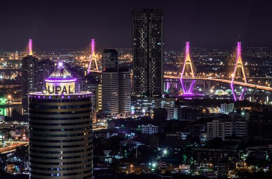 Bangkok, thailand - Nov 23, 2019 : Bangkok cityscape. Bangkok downtown at night view in the business district, Beautiful twilight give the city a modern style.