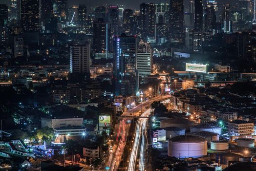 Bangkok, thailand - Nov 23, 2019 : Bangkok cityscape. Bangkok downtown at night view in the business district, Beautiful twilight give the city a modern style.