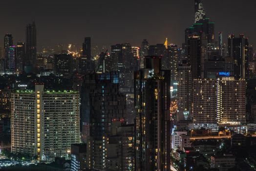 Bangkok, thailand - Nov 23, 2019 : Bangkok cityscape. Bangkok downtown at night view in the business district, Beautiful twilight give the city a modern style.
