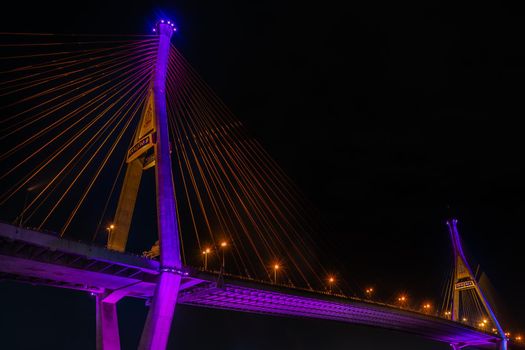 Samutprakan, thailand -  jun, 2019 : Part of suspension bridge, pattern of wire rope at suspension Bhumibol bridge.