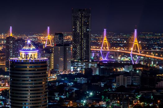 Bangkok, thailand - Nov 23, 2019 : Bangkok cityscape. Bangkok downtown at night view in the business district, Beautiful twilight give the city a modern style.