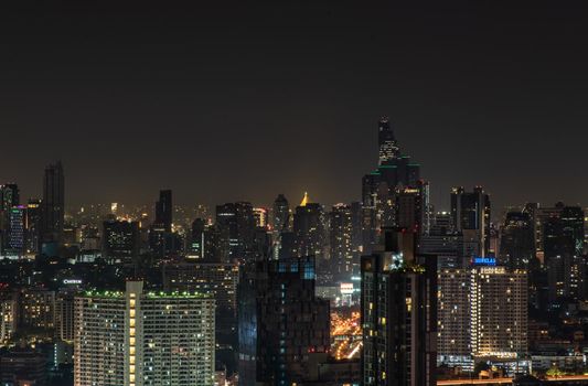 Bangkok, thailand - Nov 23, 2019 : Bangkok cityscape. Bangkok downtown at night view in the business district, Beautiful twilight give the city a modern style.