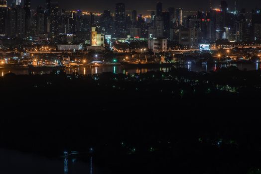 Bangkok, thailand - Nov 23, 2019 : Beautiful view of Bangkok city, Beauty skyscrapers along Chaopraya river in the night, making the city modern style.