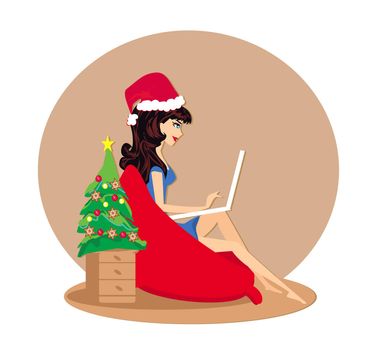 christmas online shopping - card with a beautiful girl