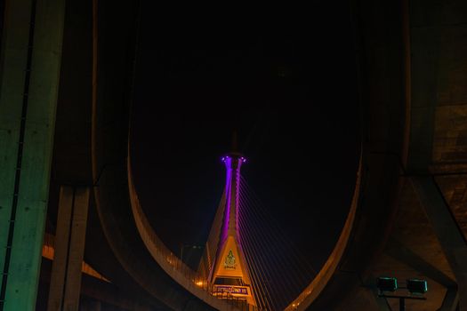Samutprakan, thailand -  jun, 2019 : Twilight scenes of The Bhumibol Bridge,also known as the Industrial Ring Road Bridge is part of the 13 km . The bridge crosses the Chao Phraya River twice.